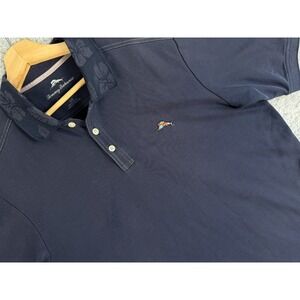 Tommy Bahama Polo‎ Shirt Large Blue Men Embroidered Supima Cotton Floral Collar